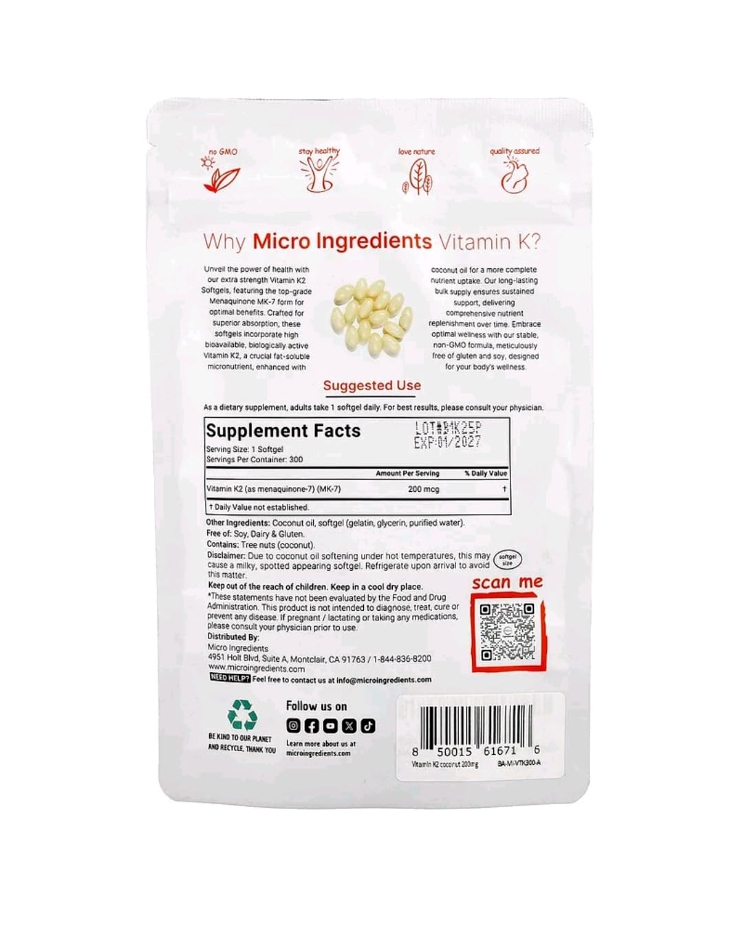 Vitamina K2 MK-7 200 mcg com Óleo de Coco | Alta Absorção e Suporte Ósseo e Cardiovascular | 300 Cápsulas