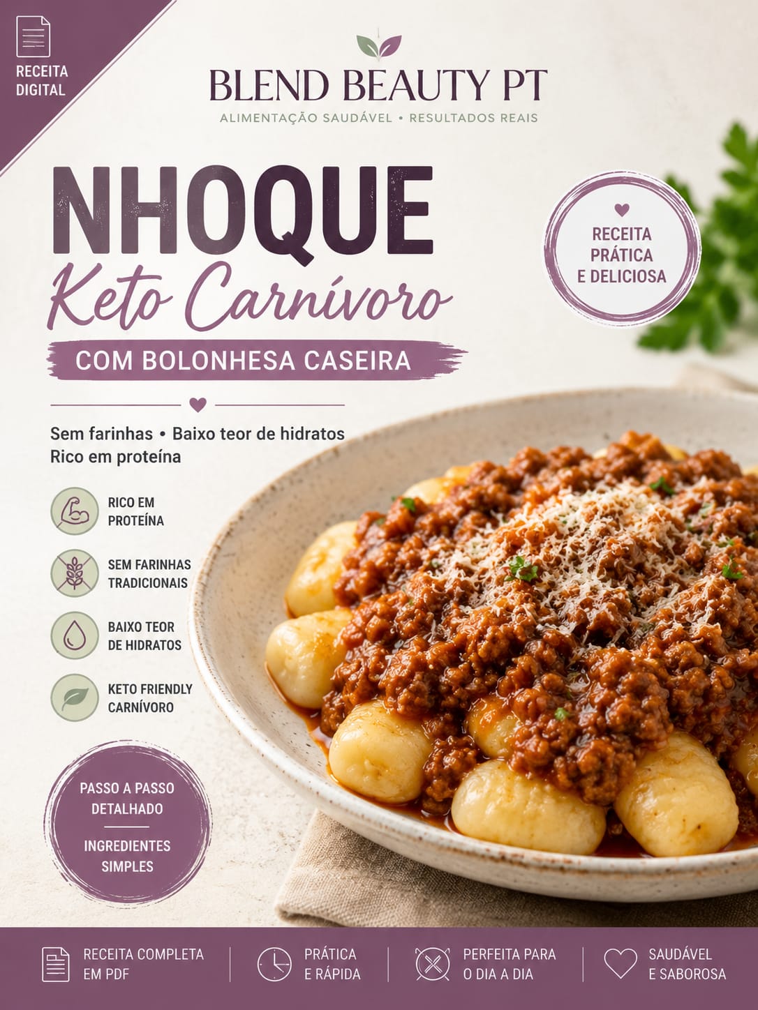 Coleção Massas Keto Nhoque Carnívoro com Bolonhesa Receita Digital