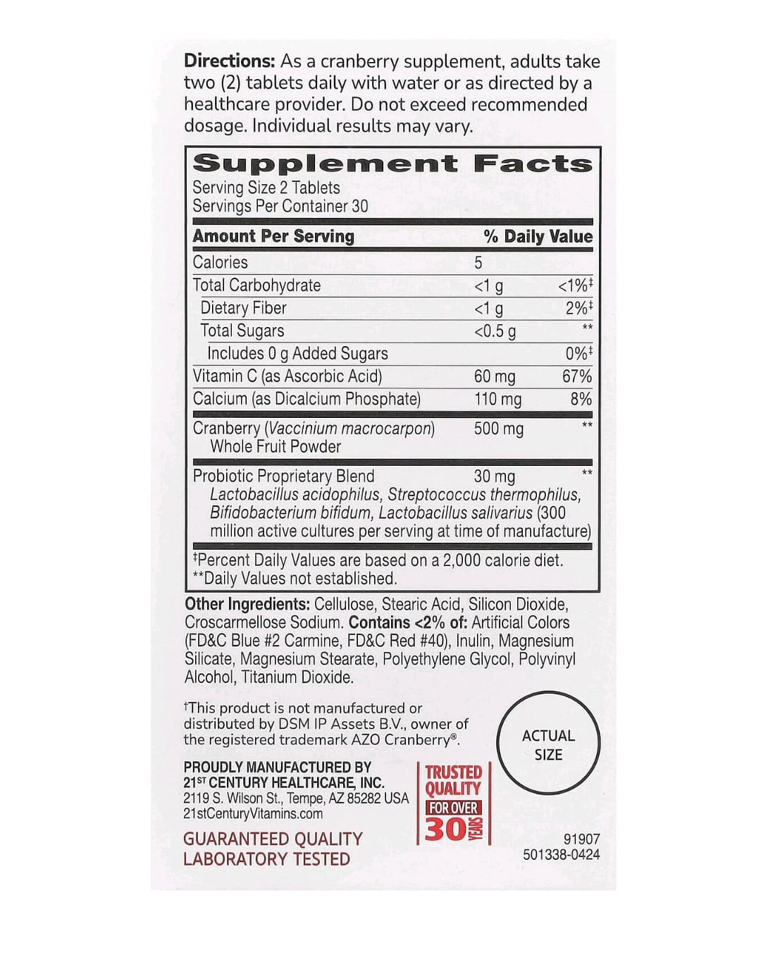 Fórmula Avançada Cranberry & Probiótico - 2 em 1 (60 Comprimidos)