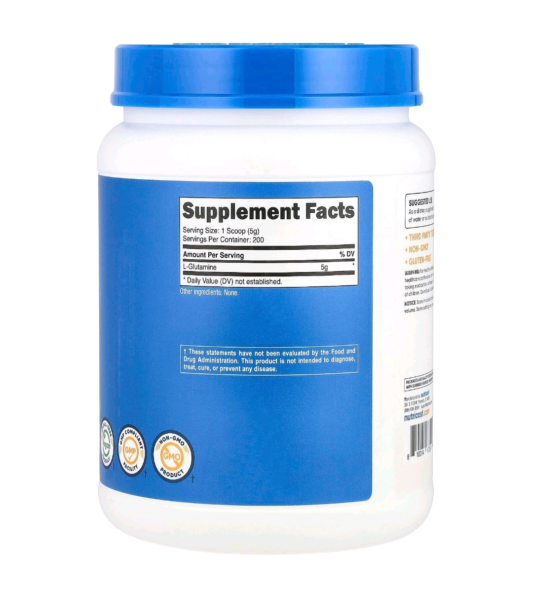 L-Glutamina Pura Sem Sabor | Alta Pureza, 1 KG