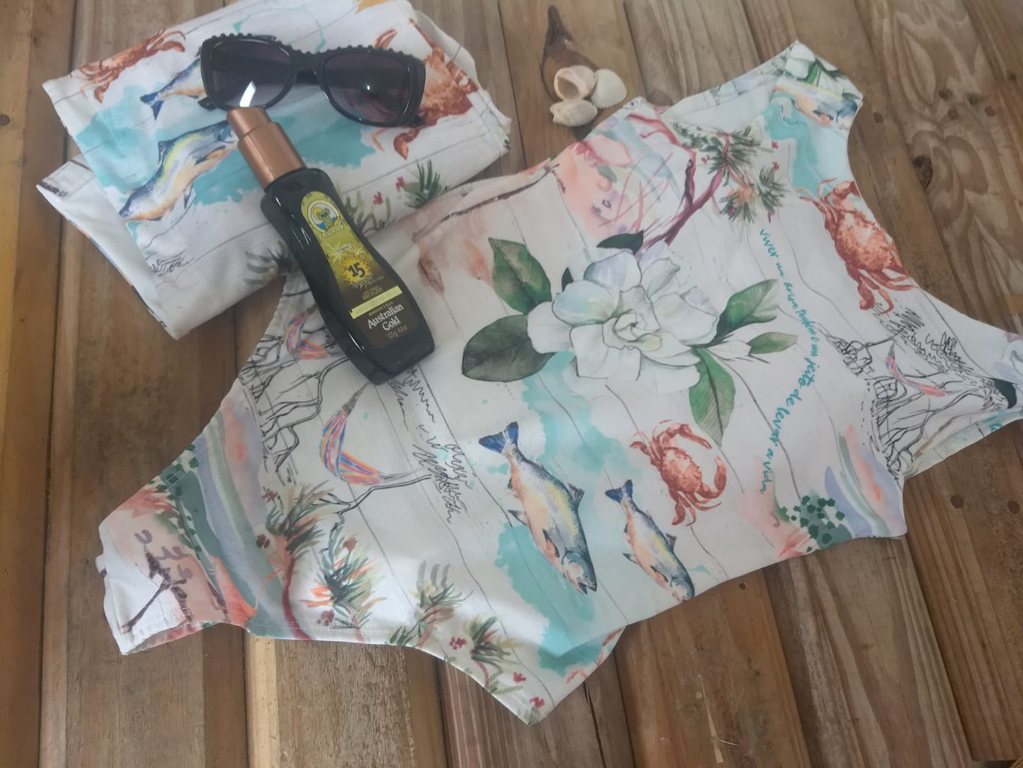 Conjunto Maiô e kimono mar