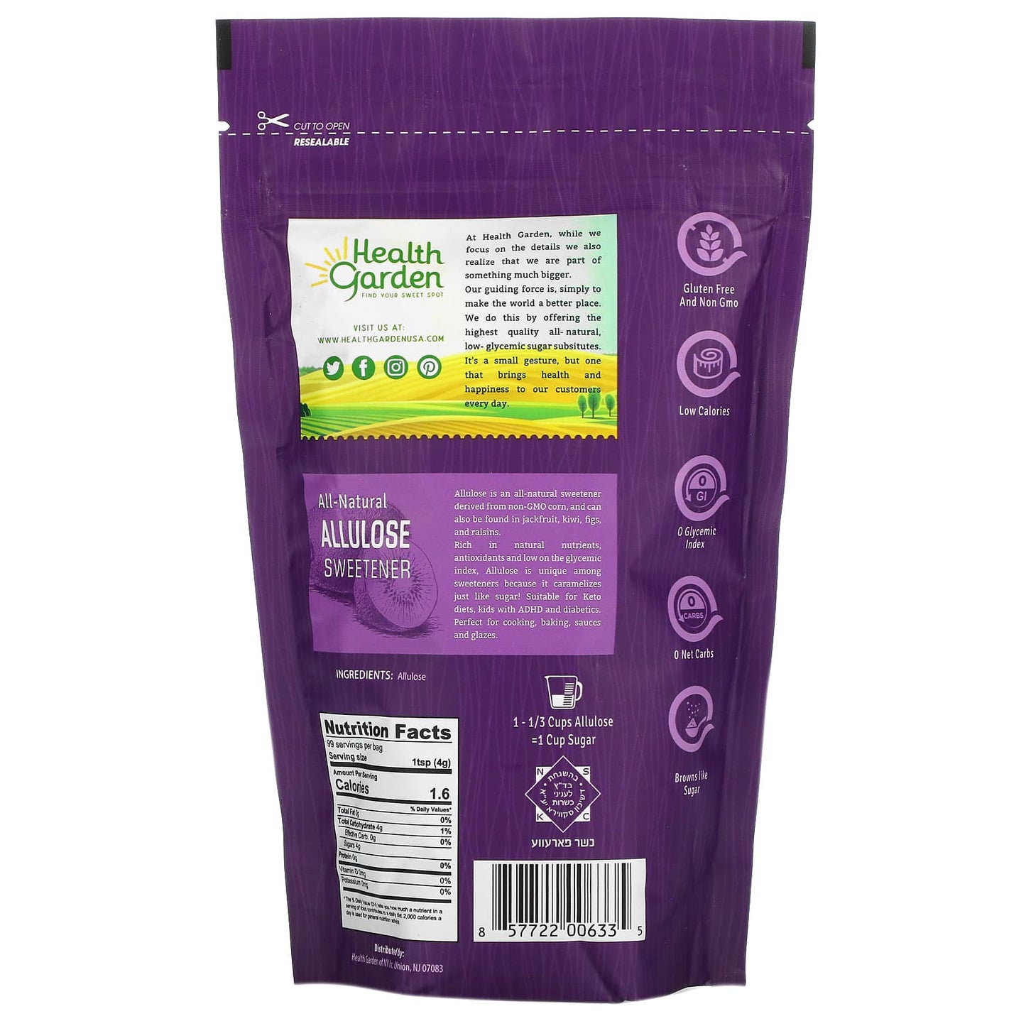 Adoçante de Allulose Totalmente Natural, 397 g