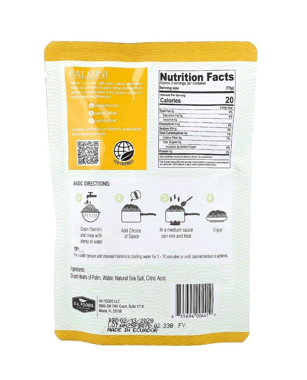 Massa de Palmito Low Carb – Sem Glúten, Sem Açúcar (338g)