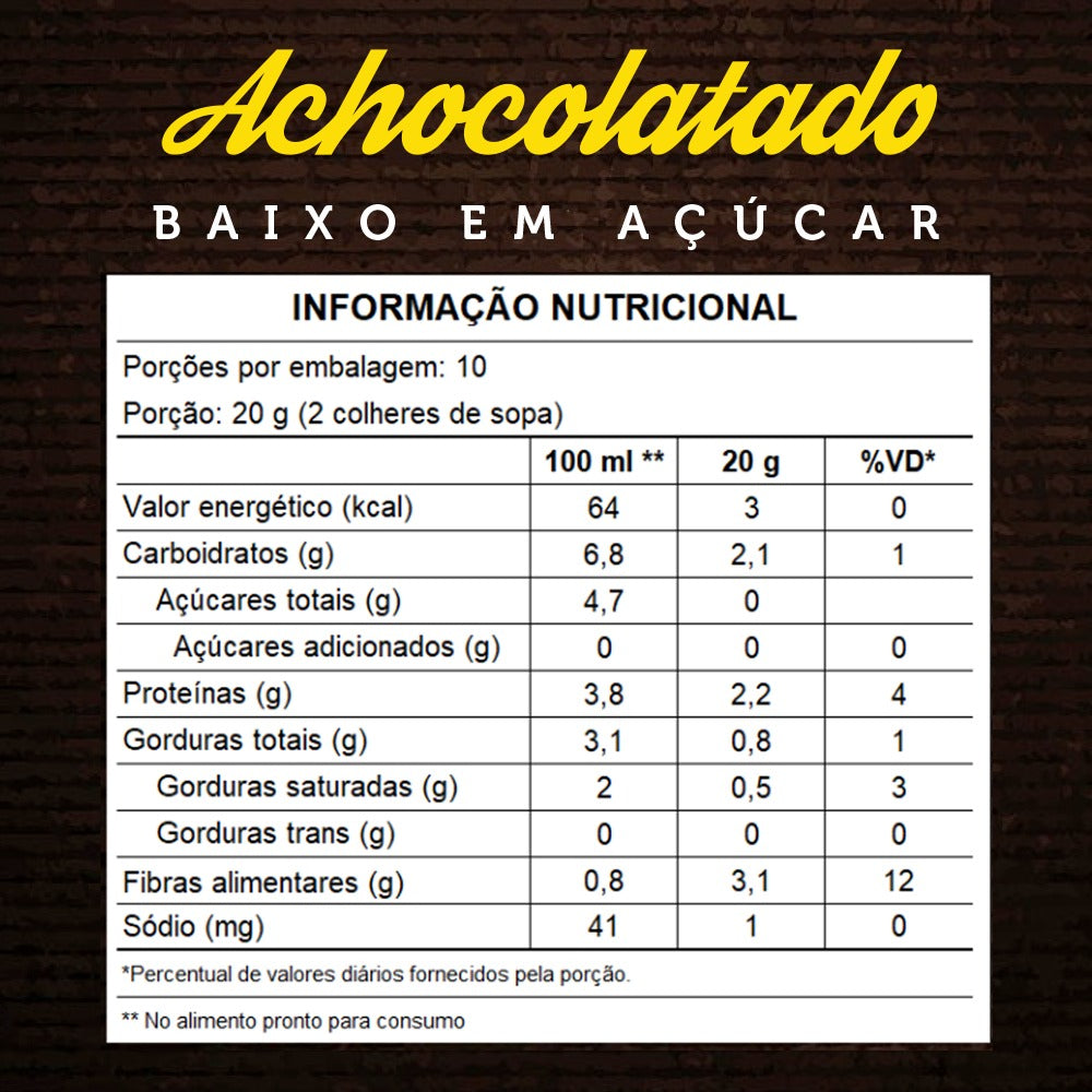 ACHOCOLATADO DIET BAIXO EM AÇÚCAR 200g | Vegano | Cacau 100% puro