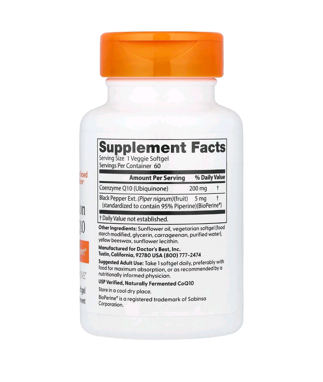 CoQ10 de Alta Absorção com BioPerine, 200 mg, 60 Cápsulas Softgel Vegetais