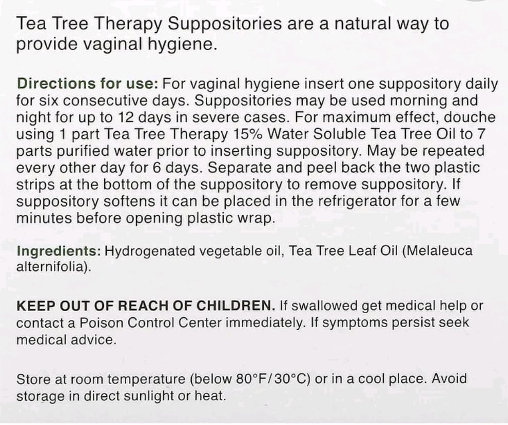 Tea Tree Therapy, Supositórios com Óleo de Melaleuca para Higiene Vaginal, 6 Supositórios