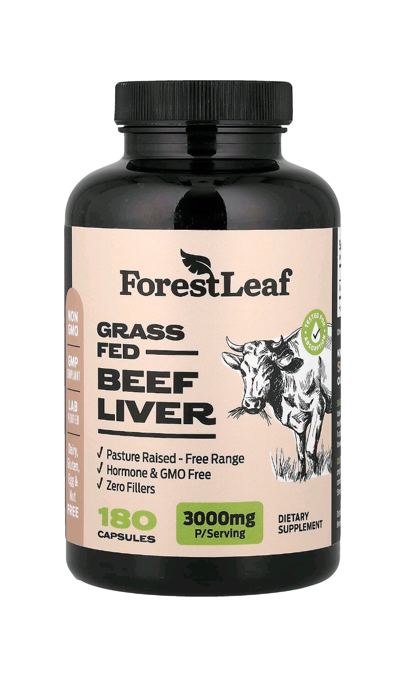 Fígado Bovino de Gado Criado no Pasto, 180 Cápsulas (750 mg por Cápsula)