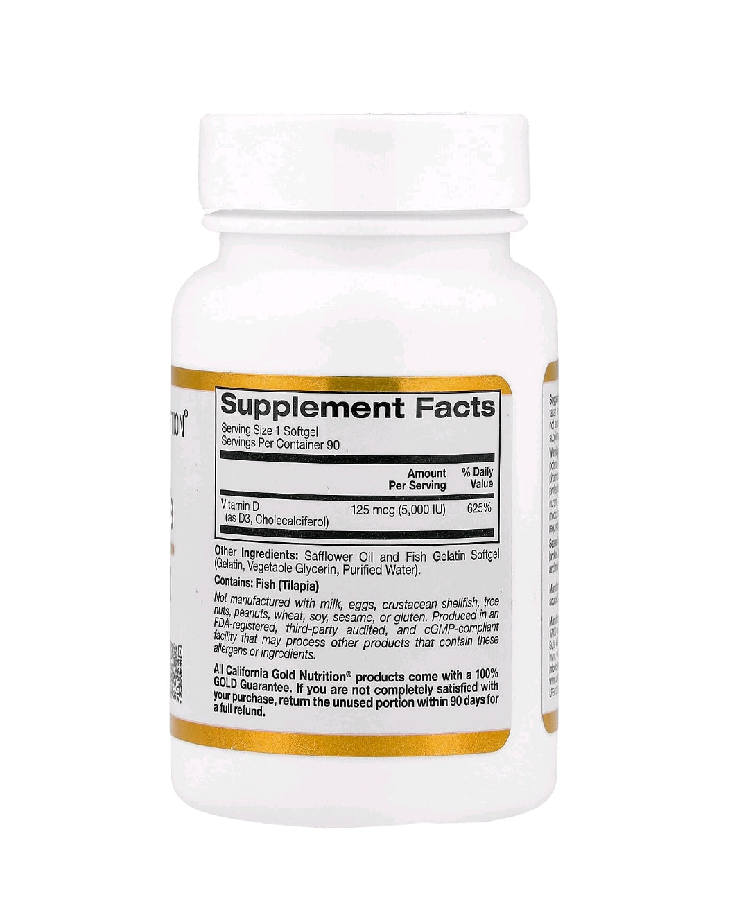 Vitamina D3, 125 mcg (5.000 UI), 90 Cápsulas Softgel de Gelatina de Peixe