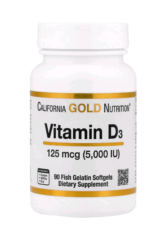Vitamina D3, 125 mcg (5.000 UI), 90 Cápsulas Softgel de Gelatina de Peixe